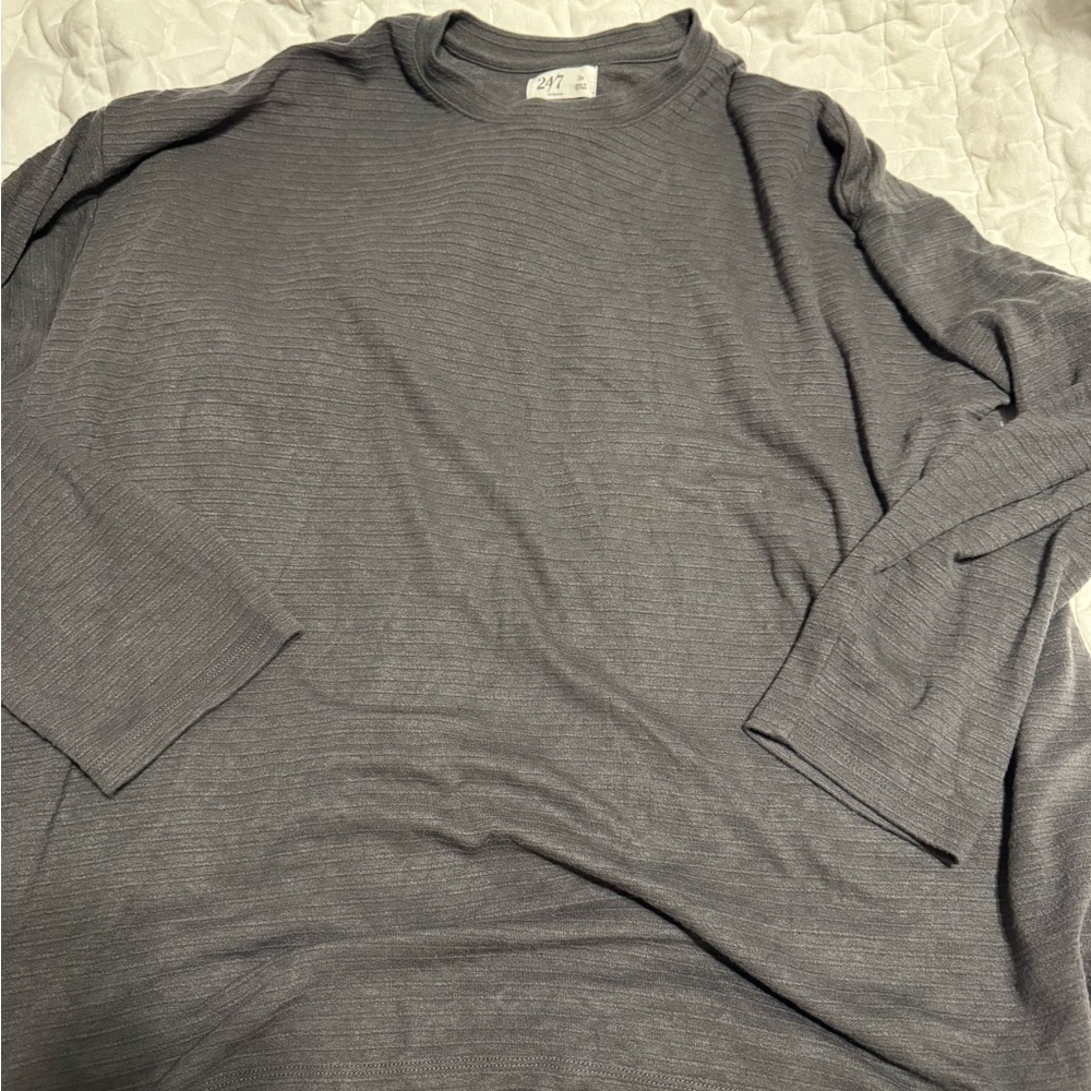 Maurices Charcoal Ribbed Long Sleeve Crewneck Top